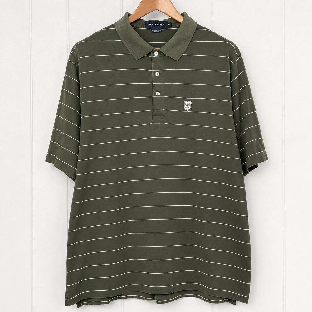 Polo Golf Ralph Lauren Pima Cotton Striped Polo Shirt Olive Green Preppy XL Men